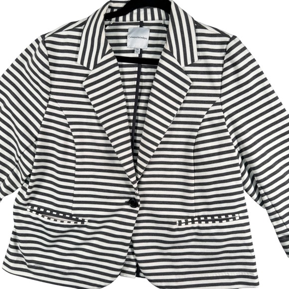 Catherine Malandrino Jackets & Blazers - Catherine Malandrino XXL Striped Blazer Jacket Black White One Button Quiet Luxe